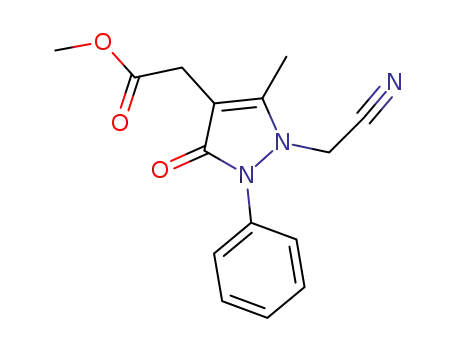 Molecular Structure of 1401340-75-7 (2-(cyanomethyl)-3-methyl-5-oxo-1-phenyl-3-pyrazoline-4-acetic acid methyl ester)