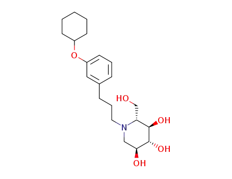 Molecular Structure of 1383153-07-8 ((2R,3R,4R,5S)-1-(3-(3-(cyclohexyloxy)phenyl)propyl)-2-(hydroxymethyl)piperidine-3,4,5-triol)