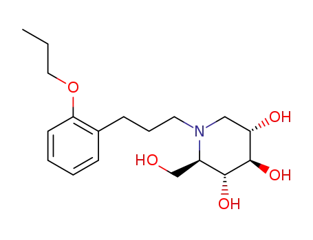 Molecular Structure of 1383152-95-1 ((2R,3R,4R,5S)-2-(hydroxymethyl)-1-(3-(2-propoxyphenyl)propyl)piperidine-3,4,5-triol)
