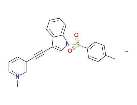 Molecular Structure of 1361215-18-0 (1-methyl-3-[1-(toluene-4-sulfonyl)-1H-indol-3-ylethynyl]pyridinium iodide)
