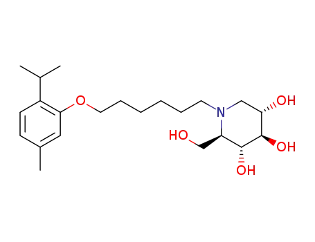 Molecular Structure of 1383152-12-2 ((2R,3R,4R,5S)-2-(hydroxymethyl)-1-(6-(2-isopropyl-5-methylphenoxy)hexyl)piperidine-3,4,5-triol)