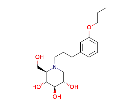 Molecular Structure of 1383152-98-4 ((2R,3R,4R,5S)-2-(hydroxymethyl)-1-(3-(3-propoxyphenyl)propyl)piperidine-3,4,5-triol)