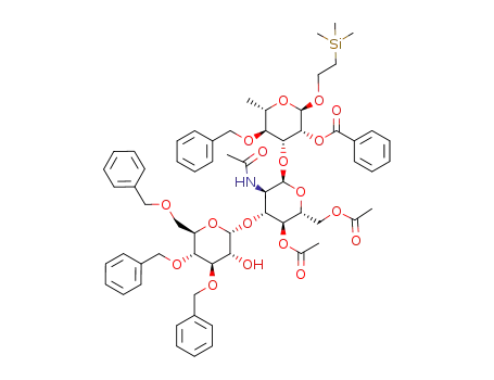 2-(trimethylsilyl)ethyl (3,4,6-tri-O-benzyl-α-D-glucopyranosyl)-(1->3)-(2-acetamido-4,6-di-O-acetyl-2-deoxy-α-D-glucopyranosyl)-(1->3)-2-O-benzoyl-4-O-benzyl-α-L-rhamnopyranoside