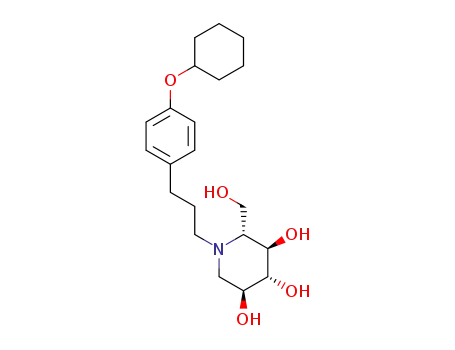 Molecular Structure of 1383153-10-3 ((2R,3R,4R,5S)-1-(3-(4-(cyclohexyloxy)phenyl)propyl)-2-(hydroxymethyl)piperidine-3,4,5-triol)