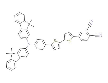 Molecular Structure of 1389321-72-5 (4-[2-(N,N-bis-(9,9-dimethylfluoren-2-yl)-4-aminophenyl)-5,5'-bisthiophene-2']phthalonitrile)