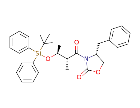 Molecular Structure of 1379802-66-0 ((R)-4-benzyl-3-((2R,3S)-3-(tert-butyldiphenylsilyloxy)-2-methylbutanoyl)oxazolidin-2-one)