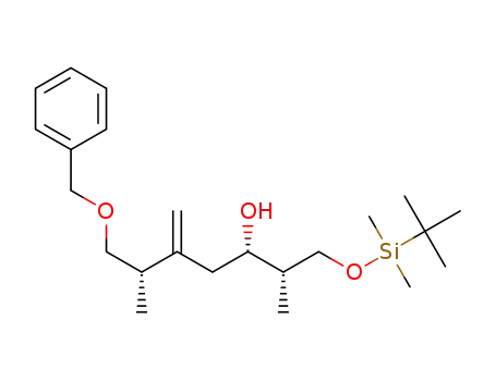 Molecular Structure of 1421359-26-3 ((2S,3S,6S)-7-(benzyloxy)-1-((tert-butyldimethylsilyl)oxy)-2,6-dimethyl-5-methyleneheptan-3-ol)