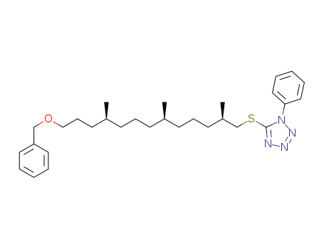 Molecular Structure of 1443233-30-4 (5-[13-benzoxy-(2R,6R,10S)-2,6,10-trimethyl-1-tridecylsulfanyl]-1-phenyl-1H-tetrazole)