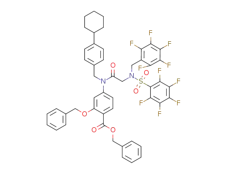 Molecular Structure of 1455006-39-9 (benzyl 2-(benzyloxy)-4-(N-(4-cyclohexylbenzyl)-2-(2,3,4,5,6-pentafluoro-N-((perfluorophenyl)methyl)phenylsulfonamido)acetamido)benzoate)