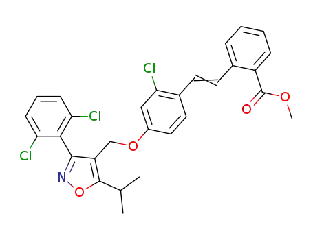 Molecular Structure of 1573119-82-0 (3-(2,6-dichlorophenyl)-4-(2'-methoxycarbonyl-2-chlorostilben-4-yl)oxymethyl-5-isopropylisoxazole)