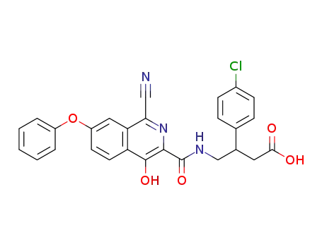 Molecular Structure of 1455087-60-1 (3-(4-chlorophenyl)-4-[(1-cyano-4-hydroxy-7-phenoxyisoquinoline-3-carbonyl)amino]butyric acid)