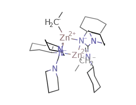Molecular Structure of 1443357-55-8 ([{C<sub>5</sub>H<sub>10</sub>NC(NC<sub>6</sub>H<sub>11</sub>)2}ZnEt]<sub>2</sub>)