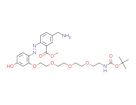 Molecular Structure of 1474019-94-7 ((E)-methyl 5-(aminomethyl)-2-((2-((2,2-dimethyl-4-oxo-3,8,11,14-tetraoxa-5-azahexadecan-16-yl)oxy)-4-hydroxyphenyl)diazenyl)benzoate)