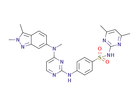 Molecular Structure of 1572439-28-1 (4-((4-((2,3-dimethyl-2H-indazol-6-yl)(methyl)amino)pyrimidin-2-yl)amino)-N-(4,6-dimethylpyrimidin-2-yl)benzenesulfonamide)