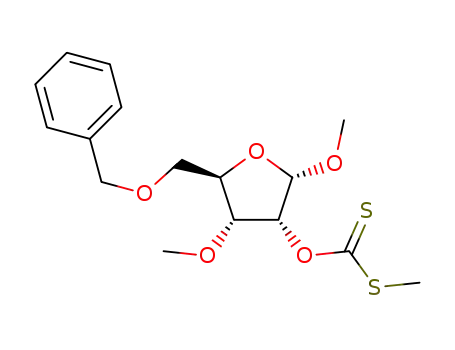 Molecular Structure of 1451073-41-8 (5-O-benzyl-1,3-O-methyl-2-O-[(methylthio)thiocarbonyl]-α-D-ribo-furanose)