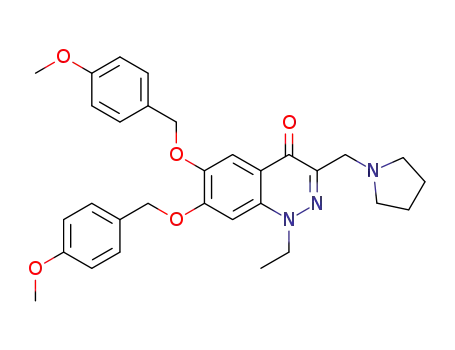 Molecular Structure of 1429438-94-7 (1-ethyl-6,7-bis((4-methoxybenzyl)oxy)-3-(pyrrolidin-1-ylmethyl)cinnolin-4(1H)-one)