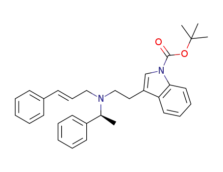 Molecular Structure of 1446317-27-6 ((S,E)-(tert-butyl) 3-((cinnamyl(1-phenylethyl)amino)ethyl)-1H-indole-1-carboxylate)