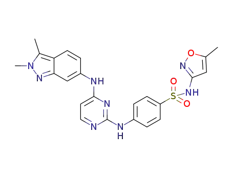 Molecular Structure of 1572439-33-8 (4-((4-((2,3-dimethyl-2H-indazol-6-yl)amino)pyrimidin-2-yl)amino)-N-(5-methylisoxazol-3-yl)benzenesulfonamide)
