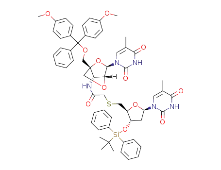 Molecular Structure of 1430073-67-8 (1-(3'-deoxy-5'-O-DMT-2'-O,4'-C-methylenethymidin-3'-yl)-4-(5-deoxy-3-O-tert-butyldiphenylsilyl-β-thymidin-5-yl)mercaptoacetamide)