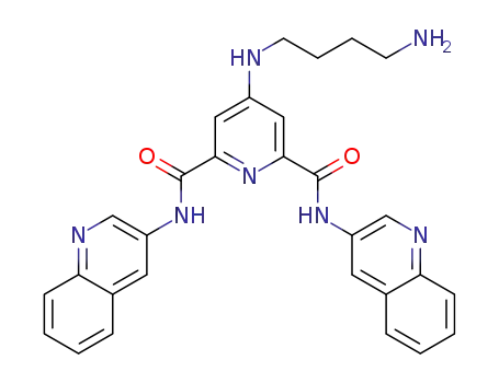 Molecular Structure of 1202899-91-9 (4-((4-aminobutyl)amino)-N<sub>2</sub>,N<sub>6</sub>-di(quinolin-3-yl)pyridine-2,6-dicarboxamide)
