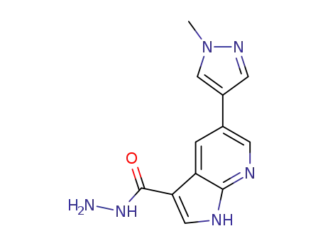 Molecular Structure of 1379670-92-4 (5-(1-methyl-1H-pyrazol-4-yl)-1H-pyrrolo-[2,3-b]pyridine-3-carbohydrazide)
