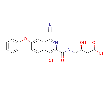 Molecular Structure of 1455087-62-3 ((S)-4-(1-cyano-4-hydroxy-7-phenoxyisoquinoline-3-carboxamido)-3-hydroxybutanoic acid)