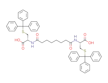 Molecular Structure of 1446417-16-8 ((R)-2-(8-(((R)-1-carboxy-2-(tritylthio)ethyl)amino)-8-oxooctanamido)-3-(tritylthio)propanoic acid)