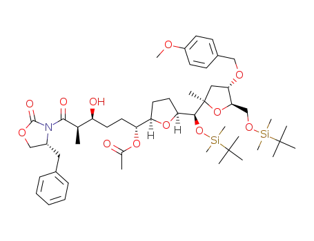(1R,4S,5R)-6-((R)-4-benzyl-2-oxooxazolidin-3-yl)-1-((2R,5S)-5-((S)-((tert-butyldimethylsilyl)oxy)((2R,4S,5R)-5-(((tert-butyldimethylsilyl)oxy)methyl)-4-((4-methoxybenzyl)oxy)-2-methyltetrahydrofuran-2-yl)methyl)tetrahydrofuran-2-yl)-4-hydroxy-5-methyl-6-oxohexyl acetate