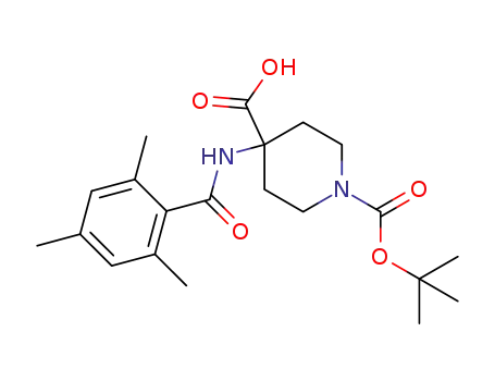 Molecular Structure of 1567898-59-2 (1-(tert-butoxycarbonyl)-4-(2,4,6-trimethylbenzamido)piperidine-4-carboxylic acid)