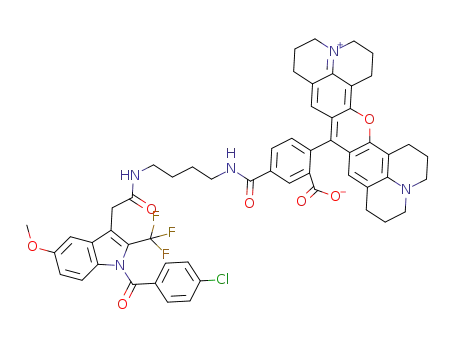 N-{(5-carboxy-X-rhodaminyl)but-4-yl}-2-{1-(4-chlorobenzoyl)-5-methoxy-2′-trifluoromethyl-1H-indol-3-yl}-acetamide