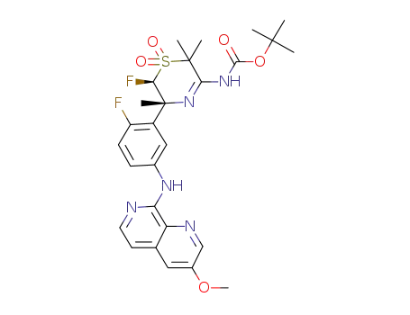 tert-butyl ((5R,6S)-6-fluoro-5-(2-fluoro-5-((3-methoxy-1,7-naphthyridin-8-yl)amino)phenyl)-2,2,5-trimethyl-1,1-dioxido-5,6-dihydro-2H-1,4-thiazin-3-yl)carbamate