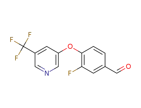 Molecular Structure of 1620579-56-7 (3-fluoro-4-((5-(trifluoromethyl)pyridin-3-yl)oxy)benzaldehyde)