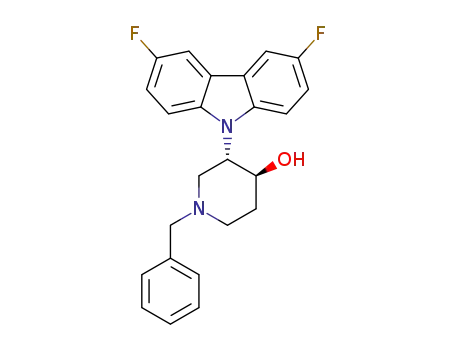 Molecular Structure of 1619973-13-5 ((3S,4S)-1-benzyl-3-(3,6-difluoro-9H-carbazol-9-yl)piperidin-4-ol)