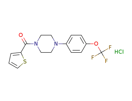 Molecular Structure of 935654-20-9 ((thiophen-2-yl)(4-(4-(trifluoromethoxy)phenyl)piperazin-1-yl)methanone hydrochloride)