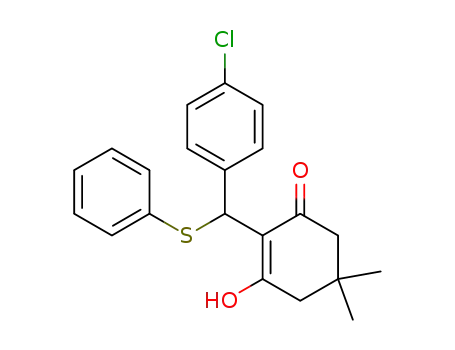 Molecular Structure of 1609076-47-2 (2-[(4-chlorophenyl)(phenylthio)methyl]-3-hydroxy-5,5-dimethylcyclohex-2-enone)