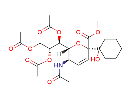 Molecular Structure of 1616503-11-7 (1-C-[methyl(5-acetamido-7,8,9-tri-O-acetyl-2,6-anhydro-3,5-dideoxy-D-glycero-α-D-galactononulosyl)-3-enoate]cyclohexanol)