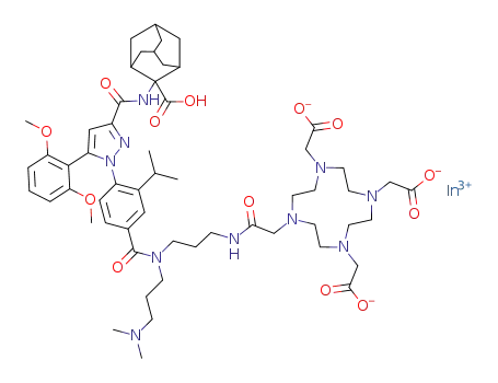Molecular Structure of 1613265-48-7 (2-{[1-{4-[3-(DOTA-amino-propyl)-(3-dimethylamino-propyl)-carbamoyl]-2-isopropyl-phenyl}-5-(2,6-dimethoxy-phenyl)-1H-pyrazole-3-carbonyl]-amino}-adamantane-2-carboxylic acid)