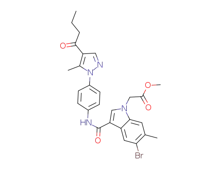Molecular Structure of 1404532-53-1 ({3-[4-(4-butyryl-5-methyl-pyrazol-1-yl)phenylcarbamoyl]-5-bromo-6-methyl-indol-1-yl}acetic acid methyl ester)