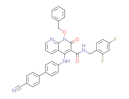 Molecular Structure of 1613522-44-3 (1-(benzyloxy)-4-((4'-cyano-[1,1'-biphenyl]-4-yl)amino)-N-(2,4-difluorobenzyl)-2-oxo-1,2-dihydro-1,8-naphthyridine-3-carboxamide)