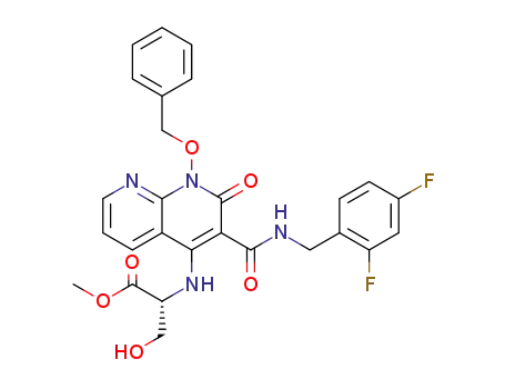 Molecular Structure of 1613522-64-7 (methyl (R)-2-((1-(benzyloxy)-3-((2,4-difluorobenzyl)carbamoyl)-2-oxo-1,2-dihydro-1,8-naphthyridin-4-yl)amino)-3-hydroxypropanoate)