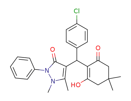 Molecular Structure of 1609076-74-5 (4-[(4-chlorophenyl)(2-hydroxy-4,4-dimethyl-6-oxocyclohex-1-en-1-yl)methyl]-1,5-dimethyl-2-phenyl-1H-pyrazol-3(2H)-one)