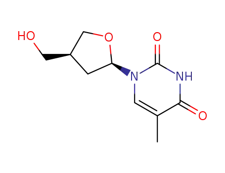 Molecular Structure of 146558-01-2 (5(R)-<5-methyl-2,4(1H,3H)-pyrimidinedione>tetrahydro-3(S)-furanmethanol)