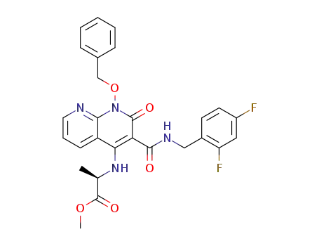 Molecular Structure of 1613522-60-3 (methyl (1-(benzyloxy)-3-((2,4-difluorobenzyl)carbamoyl)-2-oxo-1,2-dihydro-1,8-naphthyridin-4-yl)-D-alaninate)