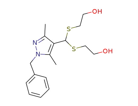 Molecular Structure of 1303644-24-7 (2,2'-{[(1-benzyl-3,5-dimethyl-1H-pyrazol-4-yl)methanediyl]di(sulfanediyl)}diethanol)