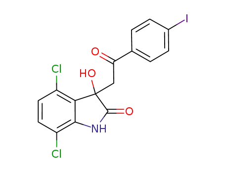 Molecular Structure of 1037184-42-1 (4,7-dichloro-3-hydroxyl-3-[2-(4-iodophenyl-2-oxoethyl)]-1,3-dihydroindol-2-one)