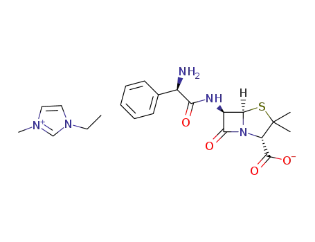 Molecular Structure of 1418122-70-9 ((2S,5R,6R)-6-(R-2-amino-2-phenylacetamido)-3,3-dimethyl-7-oxo-4-thia-1-azabicyclo(3.2.0)heptane-2-carboxylate 1-ethyl-3-methylimidazolium)