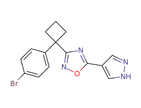 Molecular Structure of 1361189-68-5 (3-[1-(4-bromophenyl)cyclobutyl]-5-(1H-pyrazol-4-yl)-[1,2,4]oxadiazole)