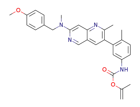 Molecular Structure of 1455036-73-3 (prop-1-en-2-yl (3-(7-((4-methoxybenzyl)(methyl)amino)-2-methyl[1,6]naphthyridin-3-yl)-4-methylphenyl)carbamate)