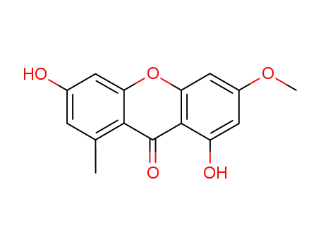 Molecular Structure of 3569-83-3 (1,6-Dihydroxy-3-methoxy-8-methyl-9H-xanthen-9-one)