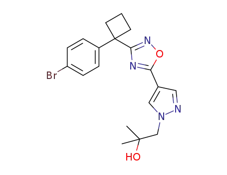 Molecular Structure of 1361190-12-6 (1-(4-{3-[1-(4-bromophenyl)cyclobutyl]-[1,2,4]oxadiazol-5-yl}pyrazol-1-yl)-2-methylpropan-2-ol)
